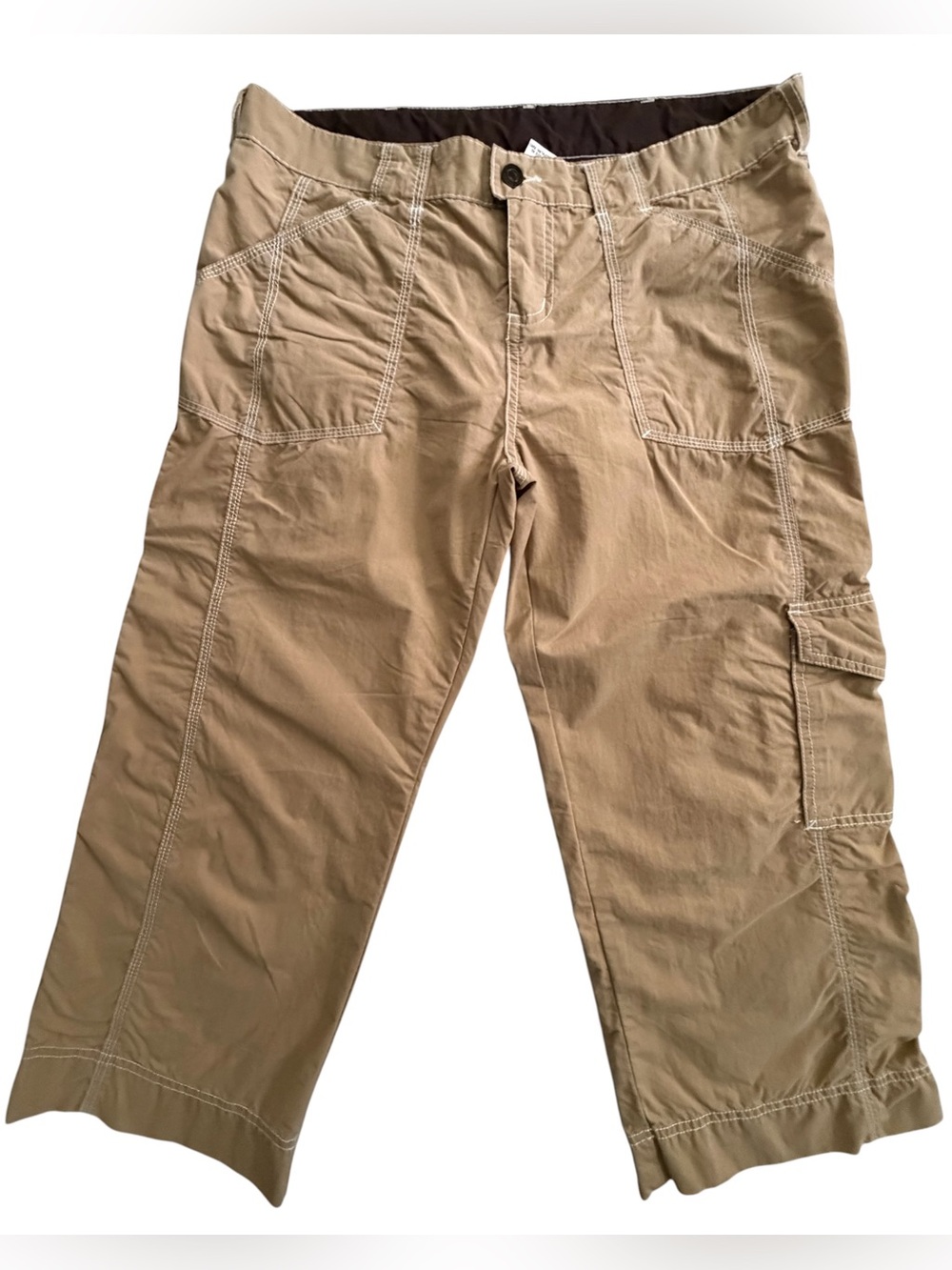 Prana Women's Tan Cargo Capris with Contrast Stitching